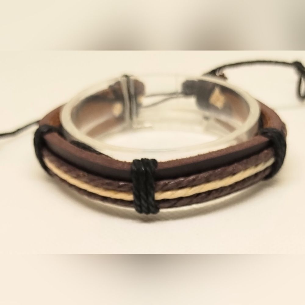 Men's bracelet leather layered brown new‎ e65